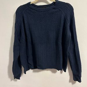 ATM Boxy Cable Knit Pullover Sweater in Navy; size S